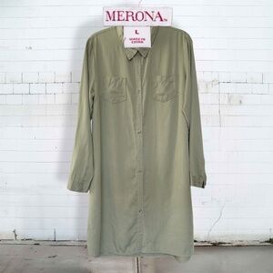 Merona - Lyocell Tunic Utility Shirt Dress in Olive Green, Large